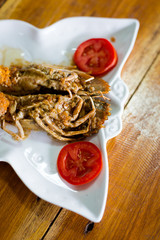 Flathead lobster fried with garlic