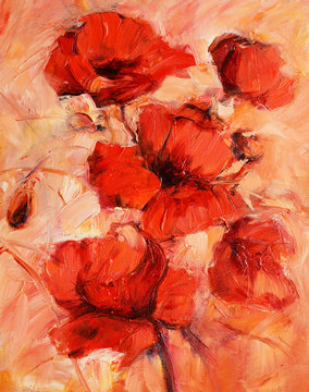 poppy flowers handmade oil painting on canvas