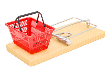 Mousetrap with shopping basket, 3D rendering