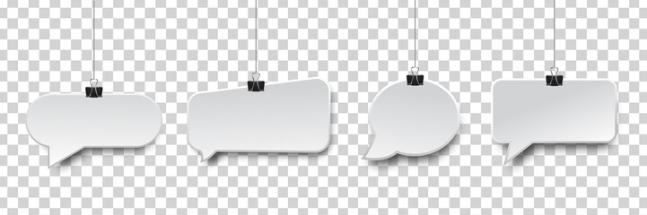 Vector collection of realistic isolated hanging speech bubbles on the transparent background.