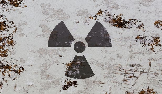 Nuclear and radioactive symbol on grunge background. 3D rendered illustration.