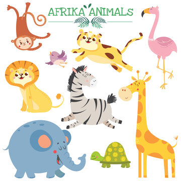 Set with cute afrikan animals. Jungle.Vector illustration