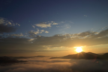 The sea ​​of ​​clouds from Mount Kamakura in Motegi town, Tochigi prefecture, Japan
