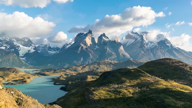 Timelapse view of Cuernos del Paine at Patagonia, Chile