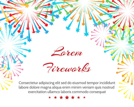 Fireworks wedding background. Vector white pyrotechnics colouring weddings invitation pattern with text
