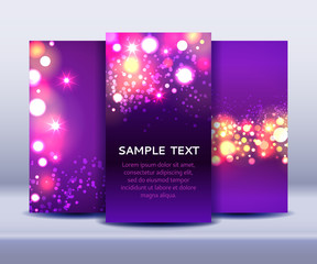 Set of abstract bokeh backgrounds in puprle and pink colors, vector illustration