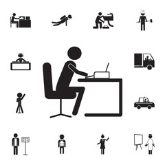 Secretary prints documents icon. Set of professions disasters icons. Signs and symbols collection, simple icons for websites, web design, mobile app, info graphics