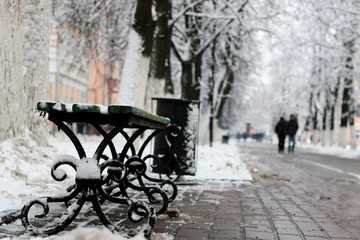 bench winter sidewalk