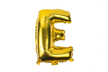 English alphabet   from yellow (Golden) balloons on a white background