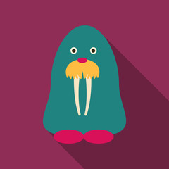 Cartoon fat walrus with big tusks. Vector illustration