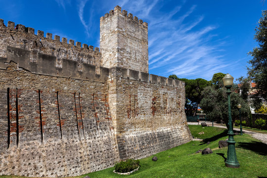 Sao Jorge Castle in Lisbon, Portugal, one of the main tourist sites of the city, constructed during the Moorish occupation of Lisbon.