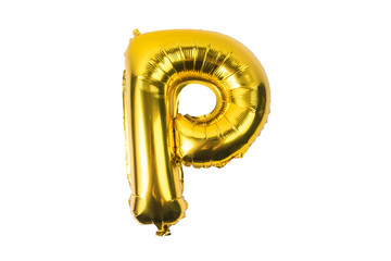 English alphabet   from yellow (Golden) balloons on a white background