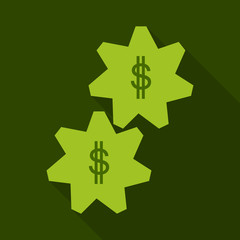 Two gear with dollar into, sign simple icon on background with shadow