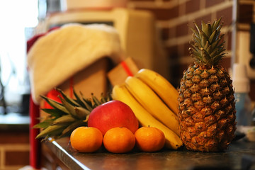 different objects on a kitchen