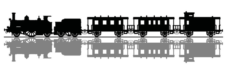 Black silhouette of the vintage steam train