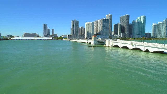 Aerial reveal Venetian Causeway Draw Bridge Miami Beach FL