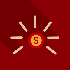 Bright coins. Coin in flat style with shadow