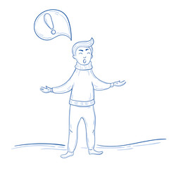 Standing man with exclamation mark thought