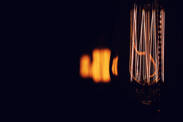 Lamps with tungsten filament. Edison's light bulb. Filament fila