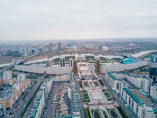 Drone view on buildings in downtown of capital city Astana in Kazakhstan
