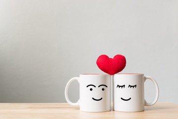 Valentine's day concept, White couple glasses lover on table