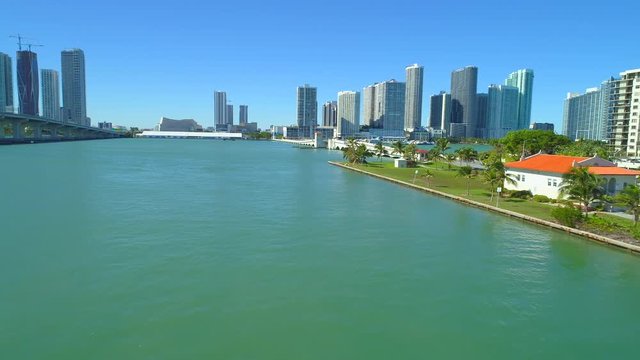Aerial video Venetian Causeway Miami Biscayne Bay