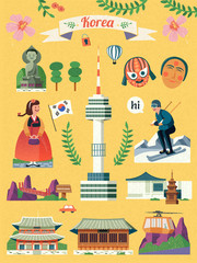Korea travel symbol set
