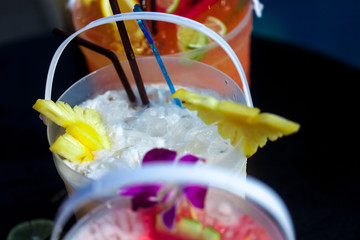 Selection of cocktail in ice bucket special drink for pool party