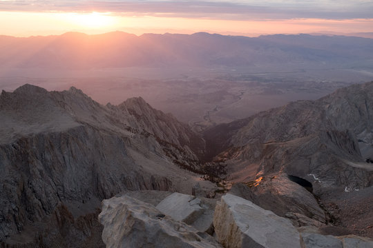 Sunrise over Owens Valley from Mt Whitney Summit