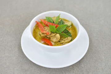 Thai chicken green curry, creamy soup, with eggplant
