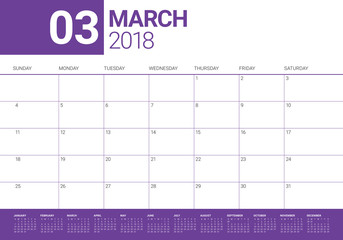 March 2018 calendar planner vector illustration