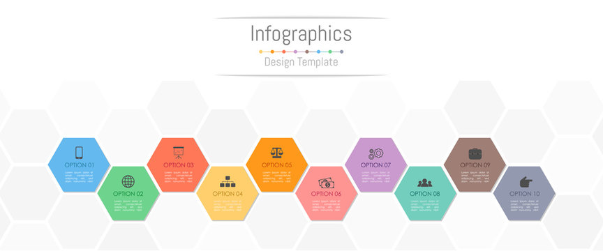 Infographic design elements for your business data with 10 options, parts, steps, timelines or processes. Vector Illustration.