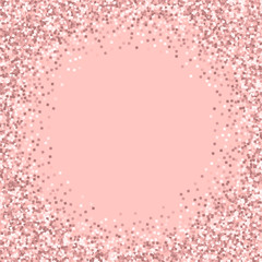 Pink gold glitter. Bordered frame with pink gold glitter on pink background. Pleasant Vector illustration.