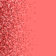 Red gold glitter. Scatter left gradient with red gold glitter on pink background. Comely Vector illustration.