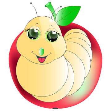  worm and apple vector 