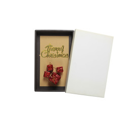 Hand of a businessman opening a white paper box and have Merry Christmas text with red gift box,This object isolate on white background and hand clipping paths.