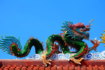 Fototapeta na wymiar China dragon on the roof. China dragon on white background 