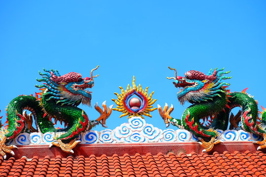 China dragon on the roof. China dragon on white background 