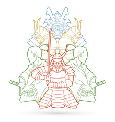 Samurai, Ready to fight composition outline graphic vector
