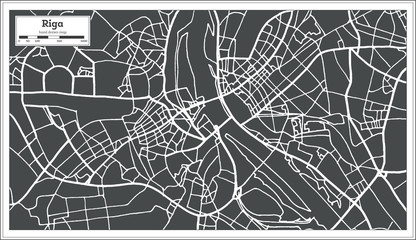 Riga Latvia Map in Retro Style.