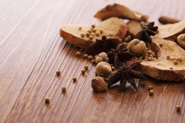 Chinese herbal medicine isolated in wood background