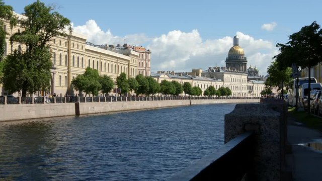 Moyka river and Isaac Cathedral in the summer day - St. Petersburg, Russia