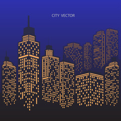 Fototapeta premium Night city Urban landscape. Blue city silhouette.