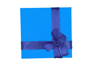 Blue gift on white background isolate .
