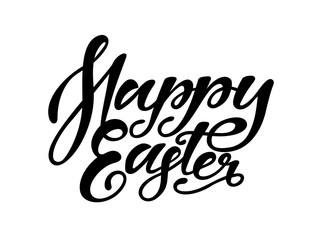 Happy Easter. Hand drawn lettering sigh. Black and white vector illustration.