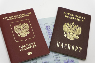 Russian passport the concept of saving money for travel .