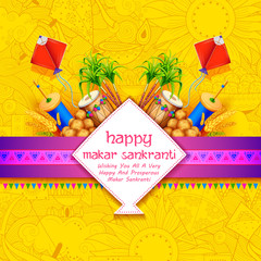 Obraz premium Makar Sankranti wallpaper with colorful kite for festival of India