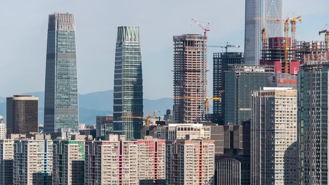 Timelapse. Beijing Downtown Skyscrapers with Moving Shadows,China.