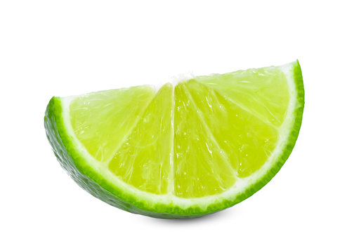 sliced fresh green lime isolated on white background
