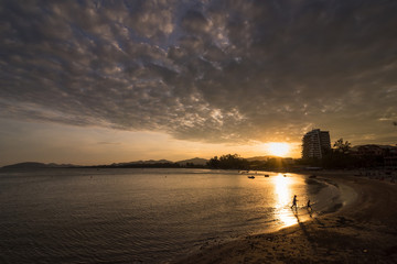 View of Khao Takiab beach in the sunset at Prachuab Khirikhan,Thailand